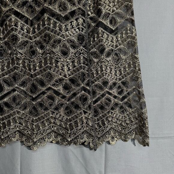 Y2K Vintage Top Women Large Black Lace Sheer Gold Metallic Crochet Glam Art Deco - Picture 7 of 10